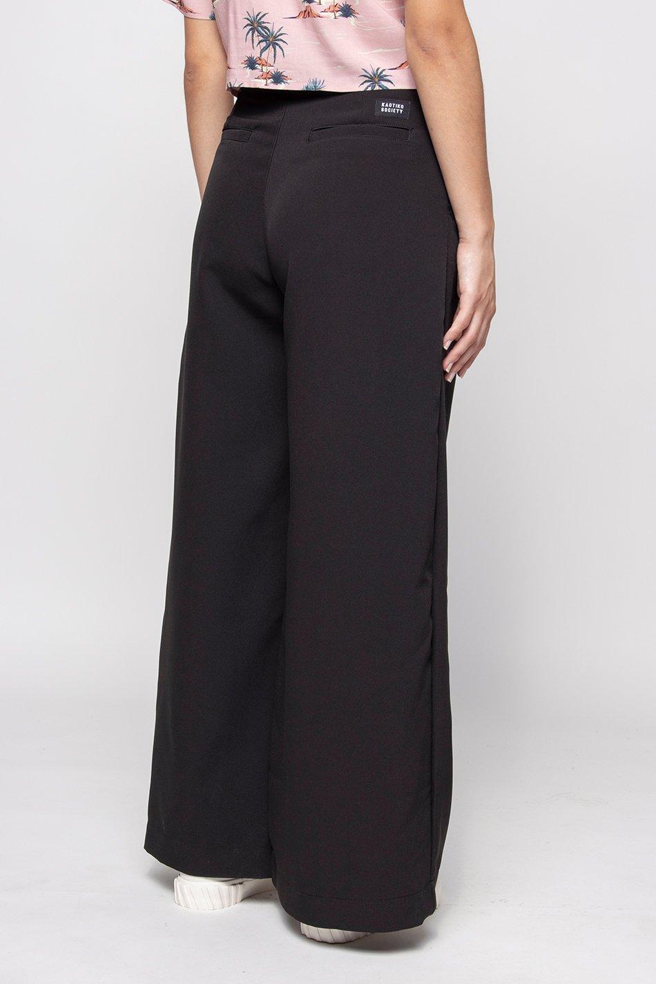 kaotiko Pantalón Wide Leg Pinzas Black Grandes descuentos