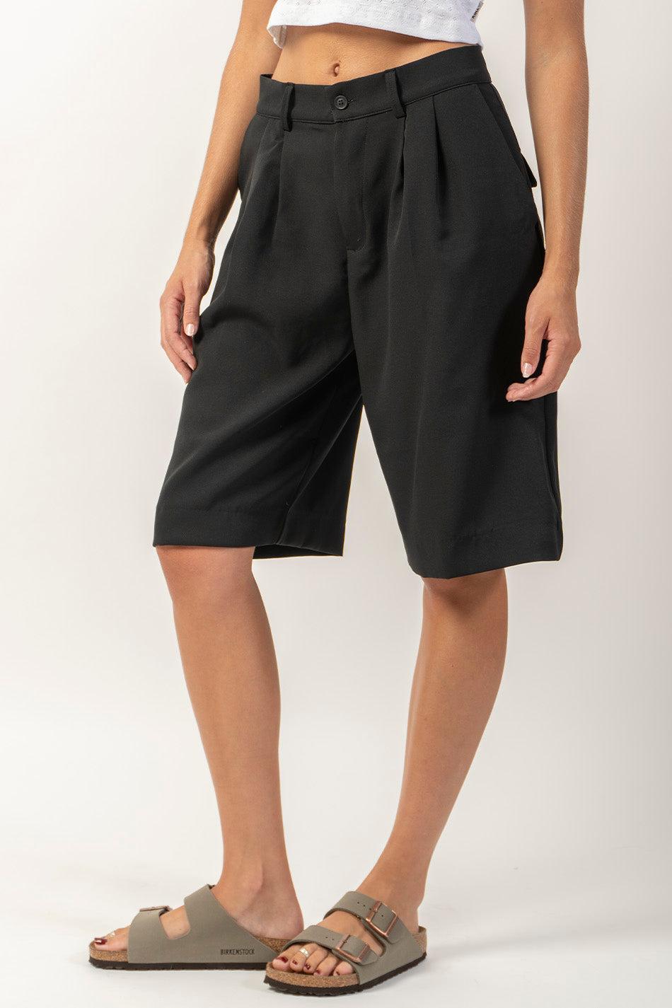 kaotiko Bermuda Wide Leg Pinzas Black Última moda