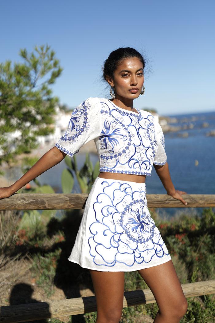luna llena Falda corta bordada blanca verano Luna Llena Outlet