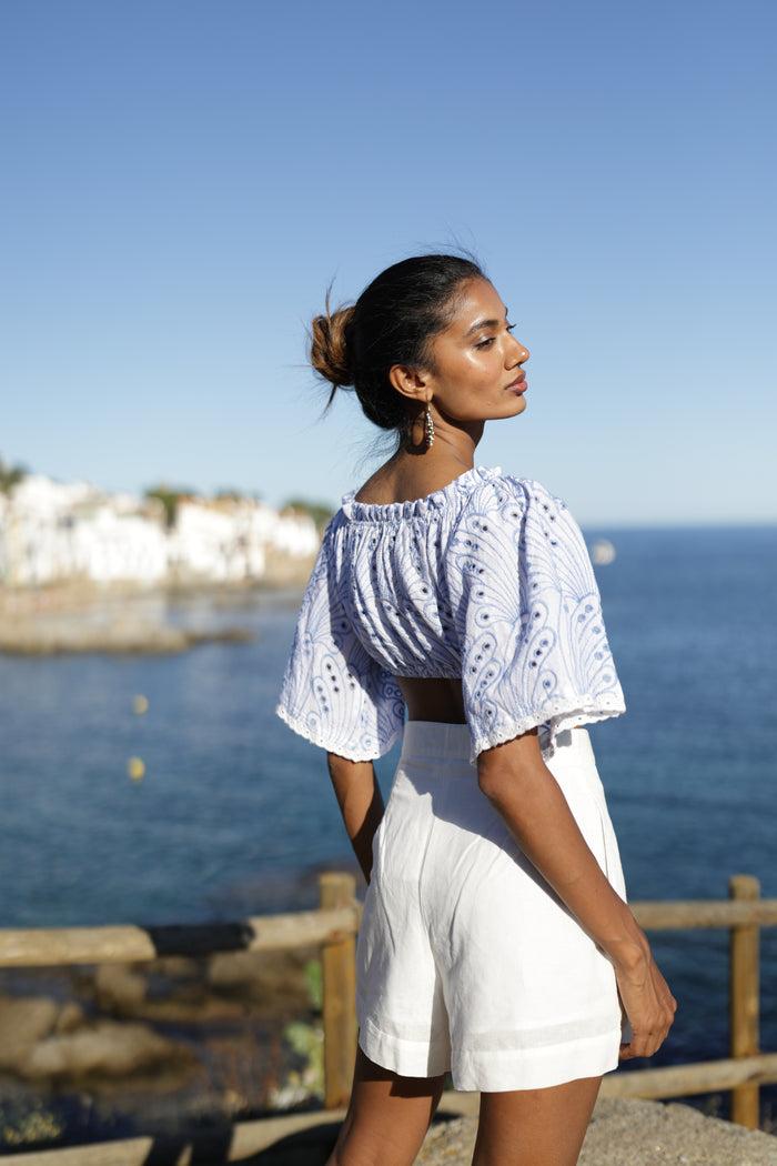 luna llena Short bordado verano blanco lino mujer Luna LLena – Luna Llena Ofertas de temporada