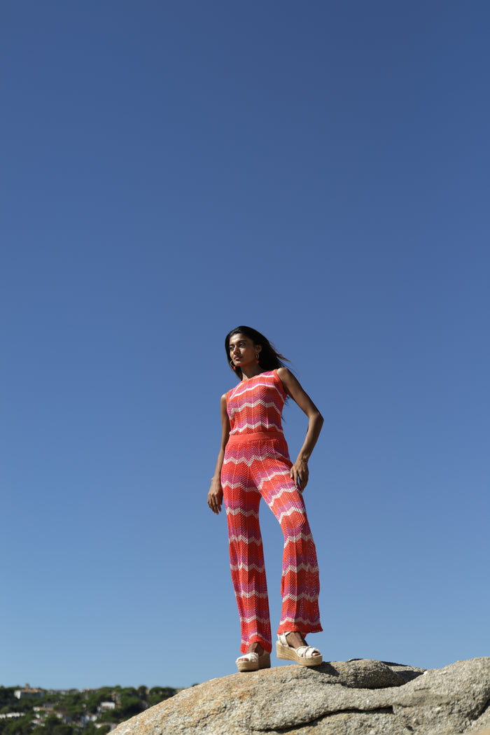 luna llena Pantalón largo verano mujer punto crochet multicolor Luna Llena Grandes descuentos