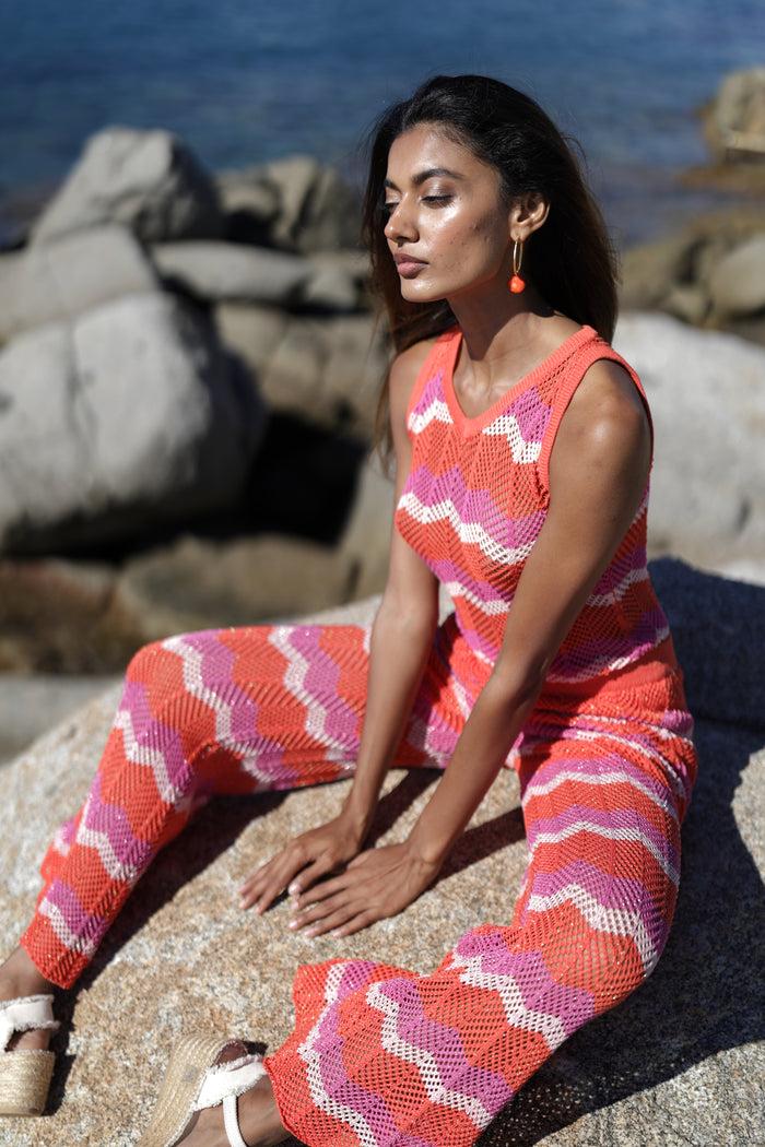 luna llena Pantalón largo verano mujer punto crochet multicolor Luna Llena Grandes descuentos