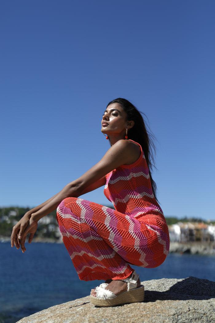 luna llena Pantalón largo verano mujer punto crochet multicolor Luna Llena Grandes descuentos