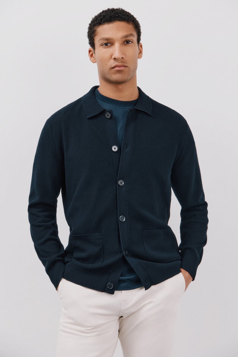 pedro del hierro Cárdigan ligero cuello polo y botones Descuento por venta flash