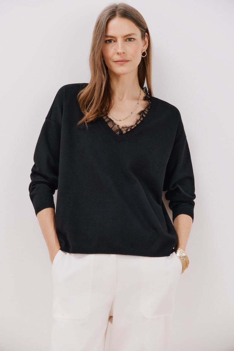 pedro del hierro Jersey pico encaje Envío gratis