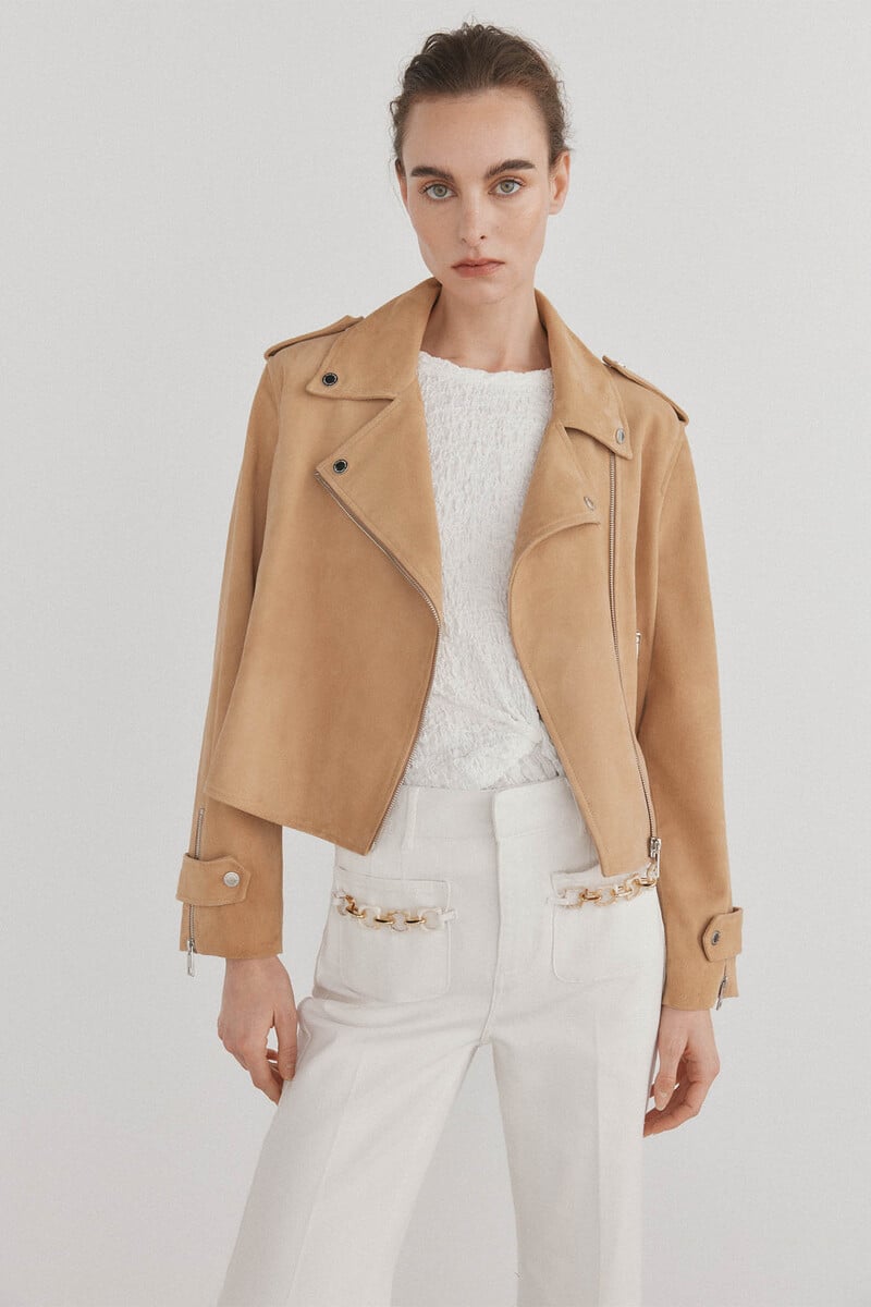 pedro del hierro Cazadora crop piel Grandes ahorros