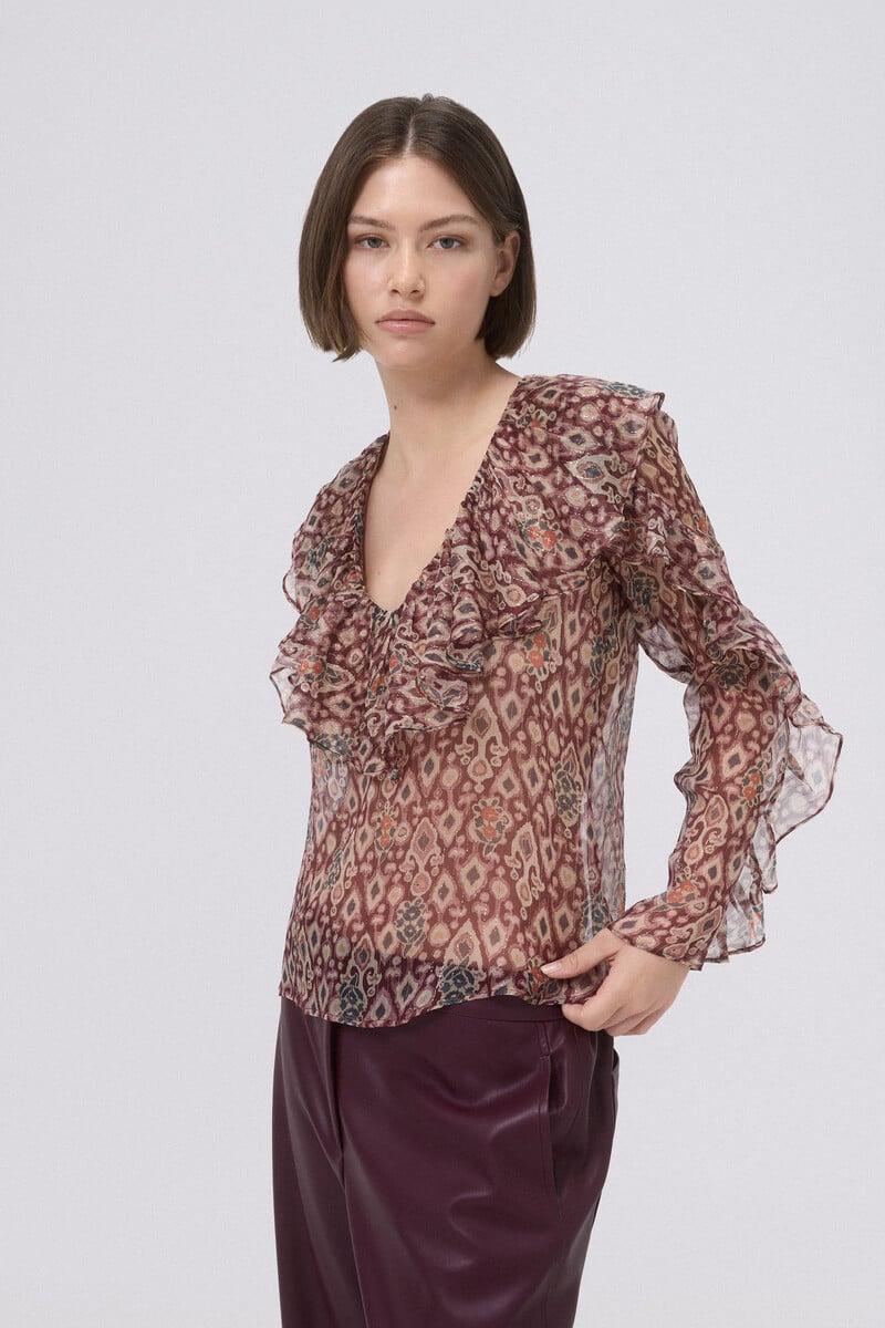 pedro del hierro Blusa de seda estampada Descuento