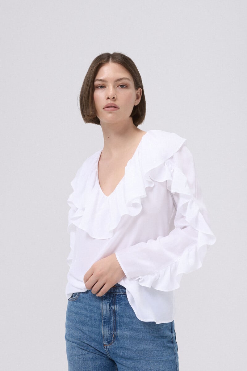 pedro del hierro Blusa blanca con volante