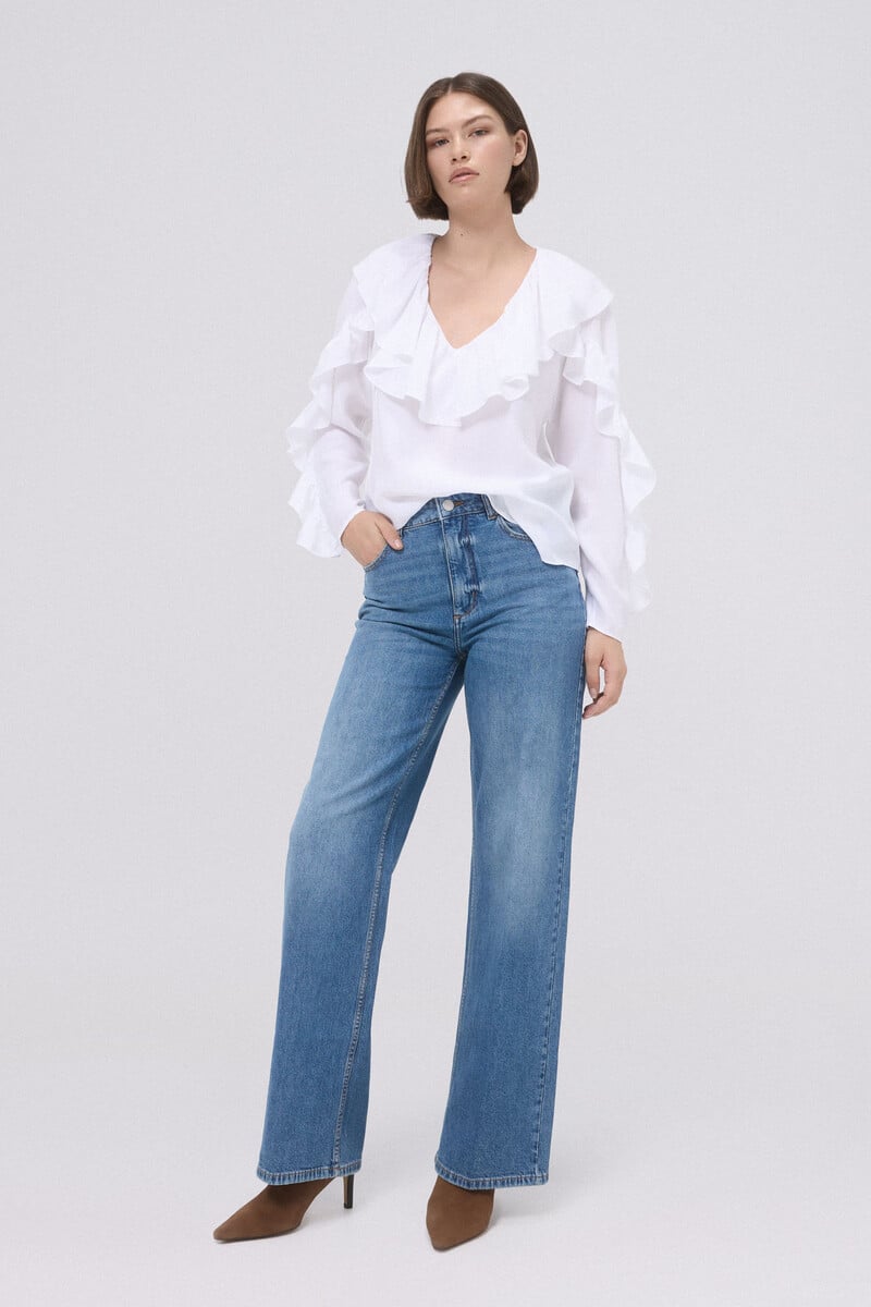 pedro del hierro Blusa blanca con volante Tienda