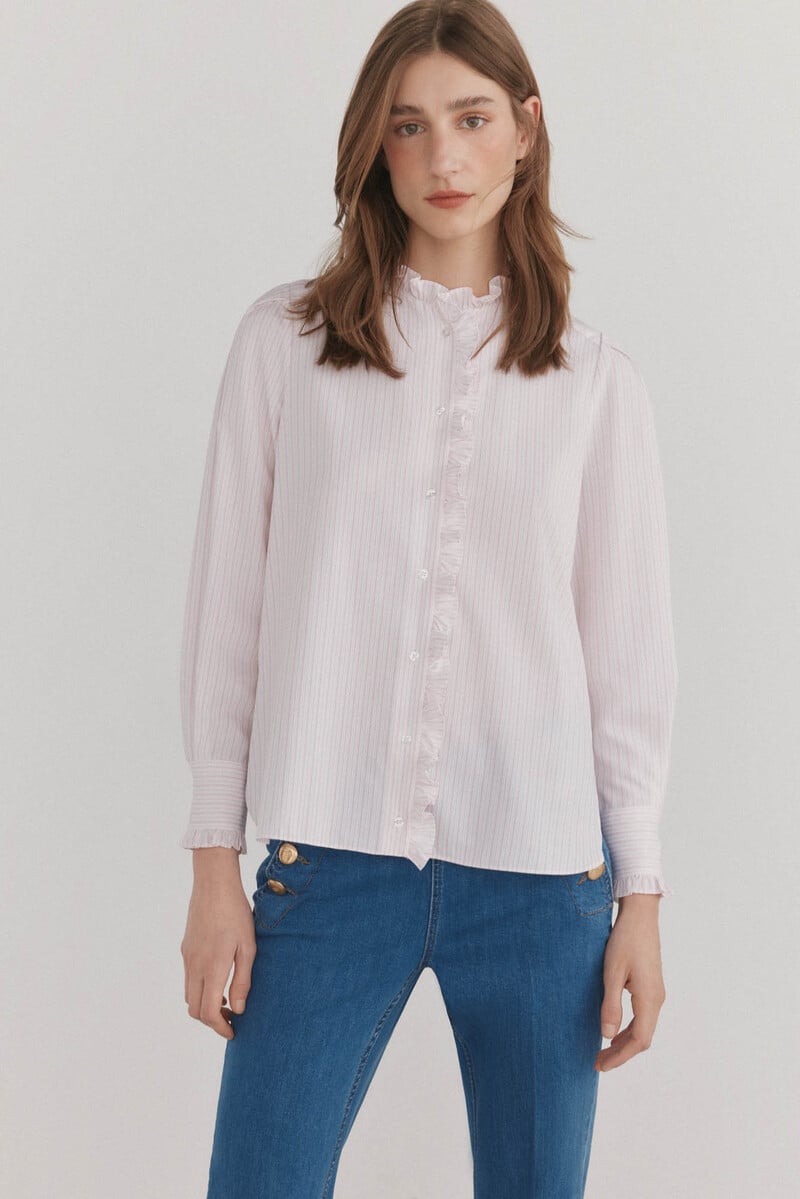 pedro del hierro Camisa romántica con volantes Liquidación