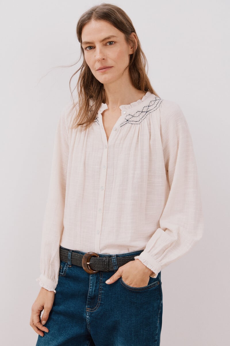 pedro del hierro Blusa con bordado contraste En línea