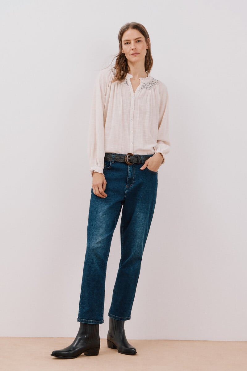 pedro del hierro Blusa con bordado contraste En línea