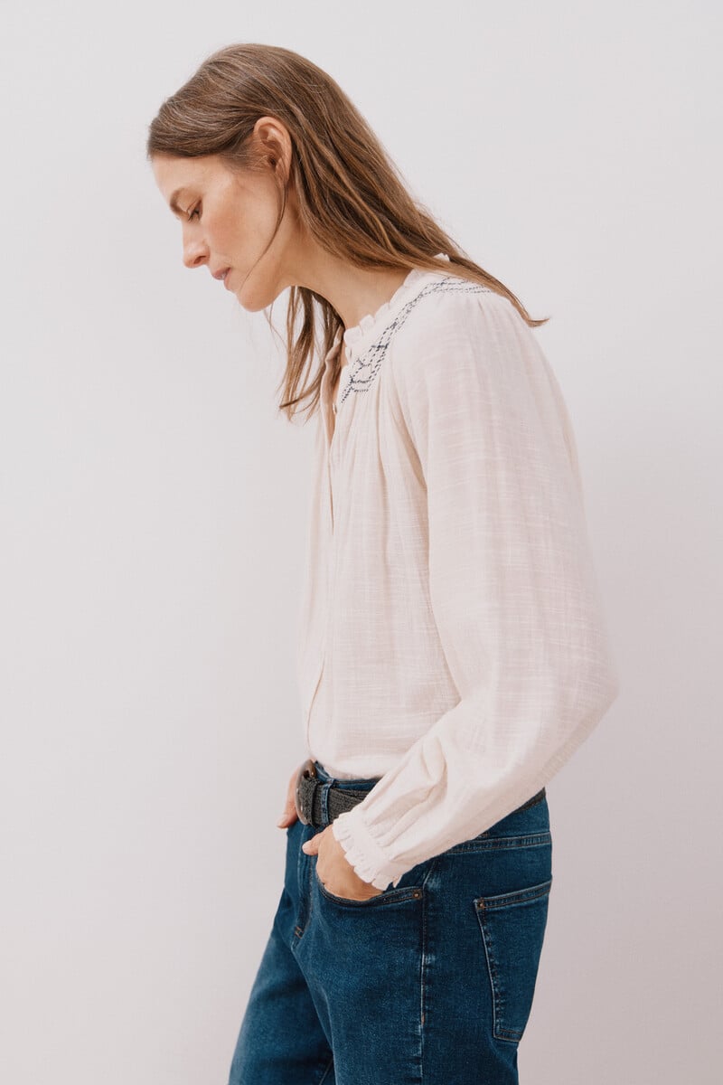 pedro del hierro Blusa con bordado contraste En línea