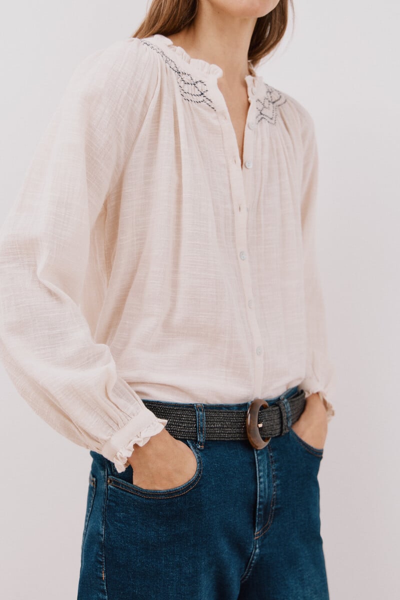 pedro del hierro Blusa con bordado contraste En línea