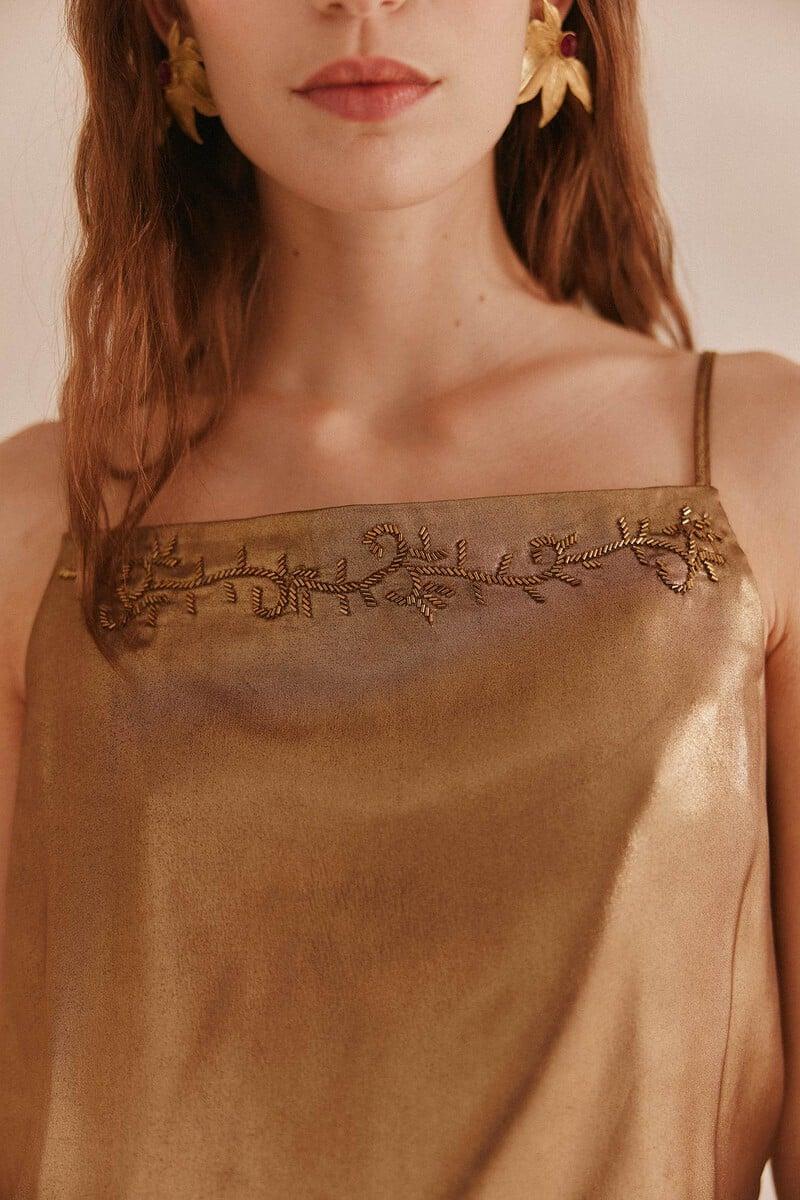 pedro del hierro Camelia. Top lencero dorado Tienda