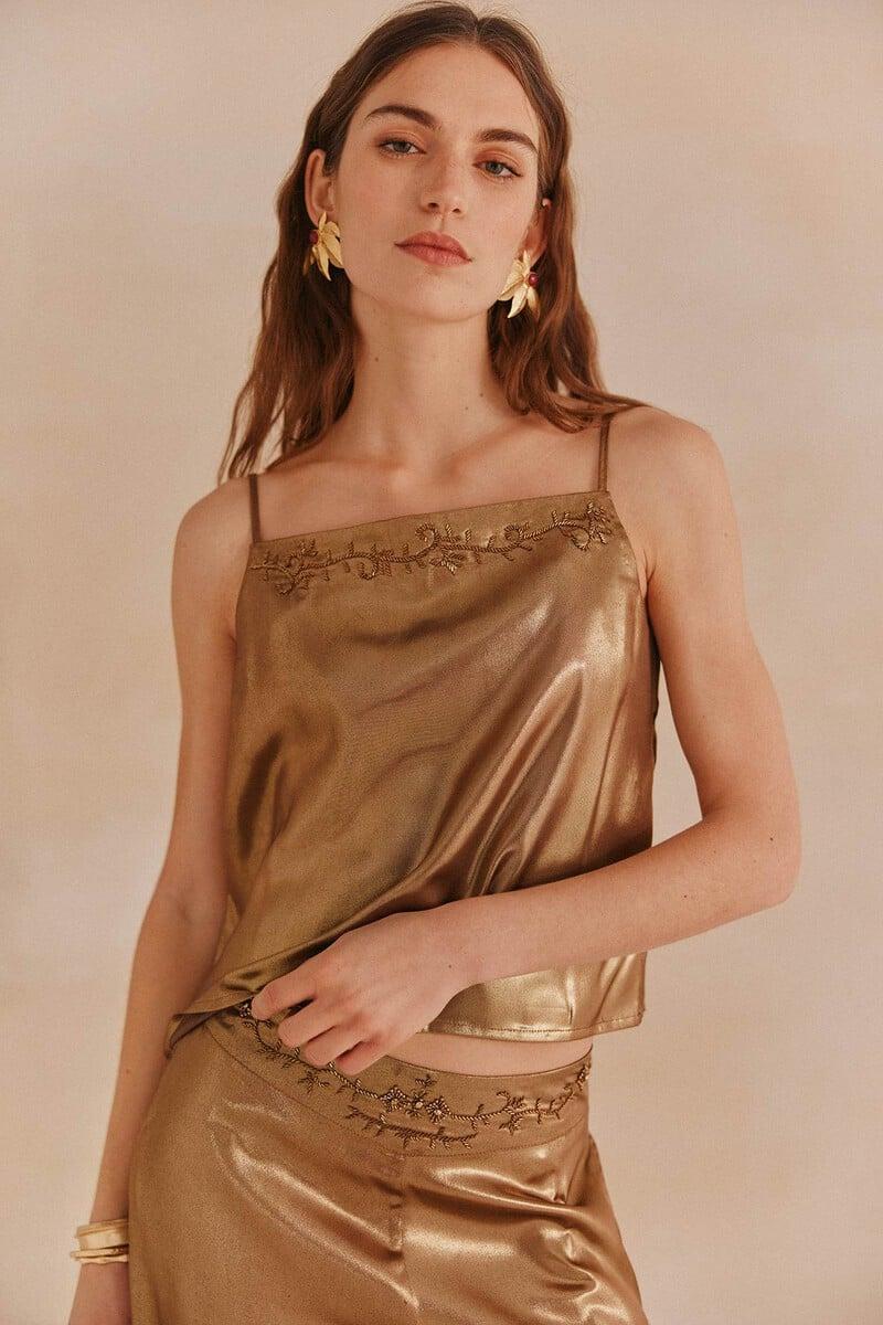 pedro del hierro Camelia. Top lencero dorado Tienda