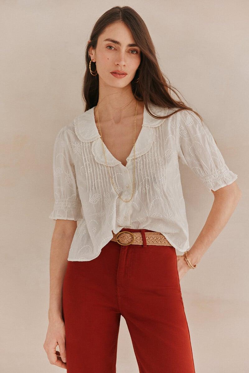 pedro del hierro Carmela. Camisa bordada solapas Tienda