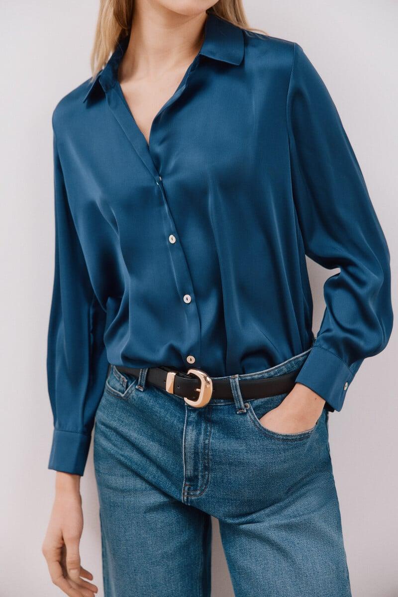 pedro del hierro Blusa satinada manga larga Liquidación