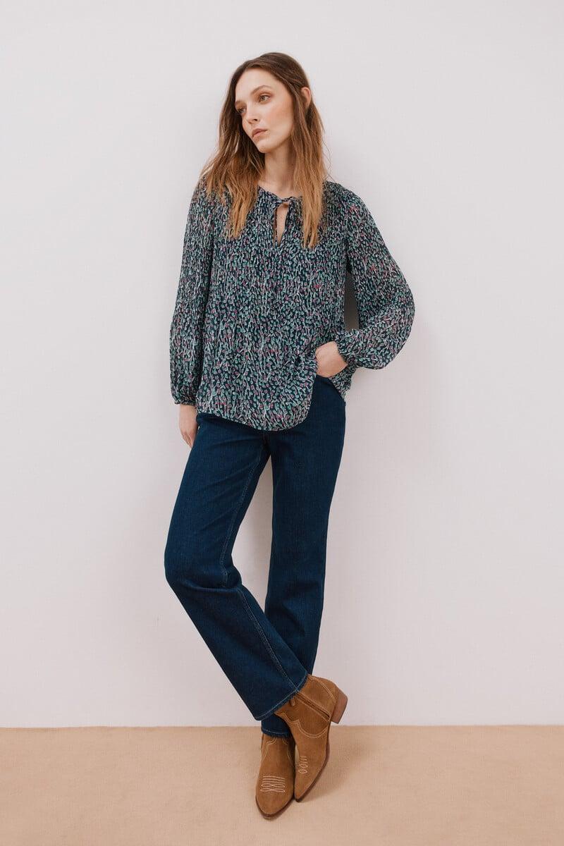 pedro del hierro Blusa plisada escote pico Ofertas de temporada