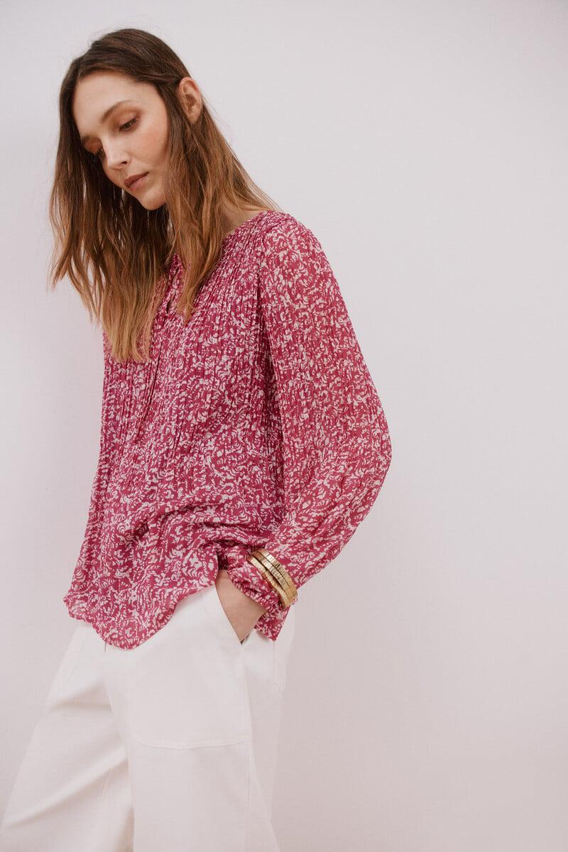pedro del hierro Blusa plisada escote pico Ofertas especiales