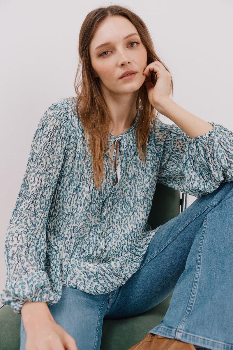 pedro del hierro Blusa plisada escote pico Grandes ahorros