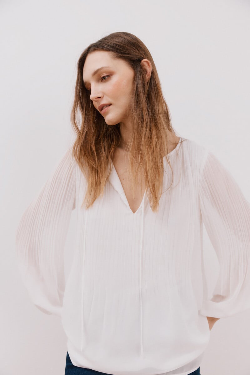 pedro del hierro Blusa plisada escote pico Devoluciones gratuitas