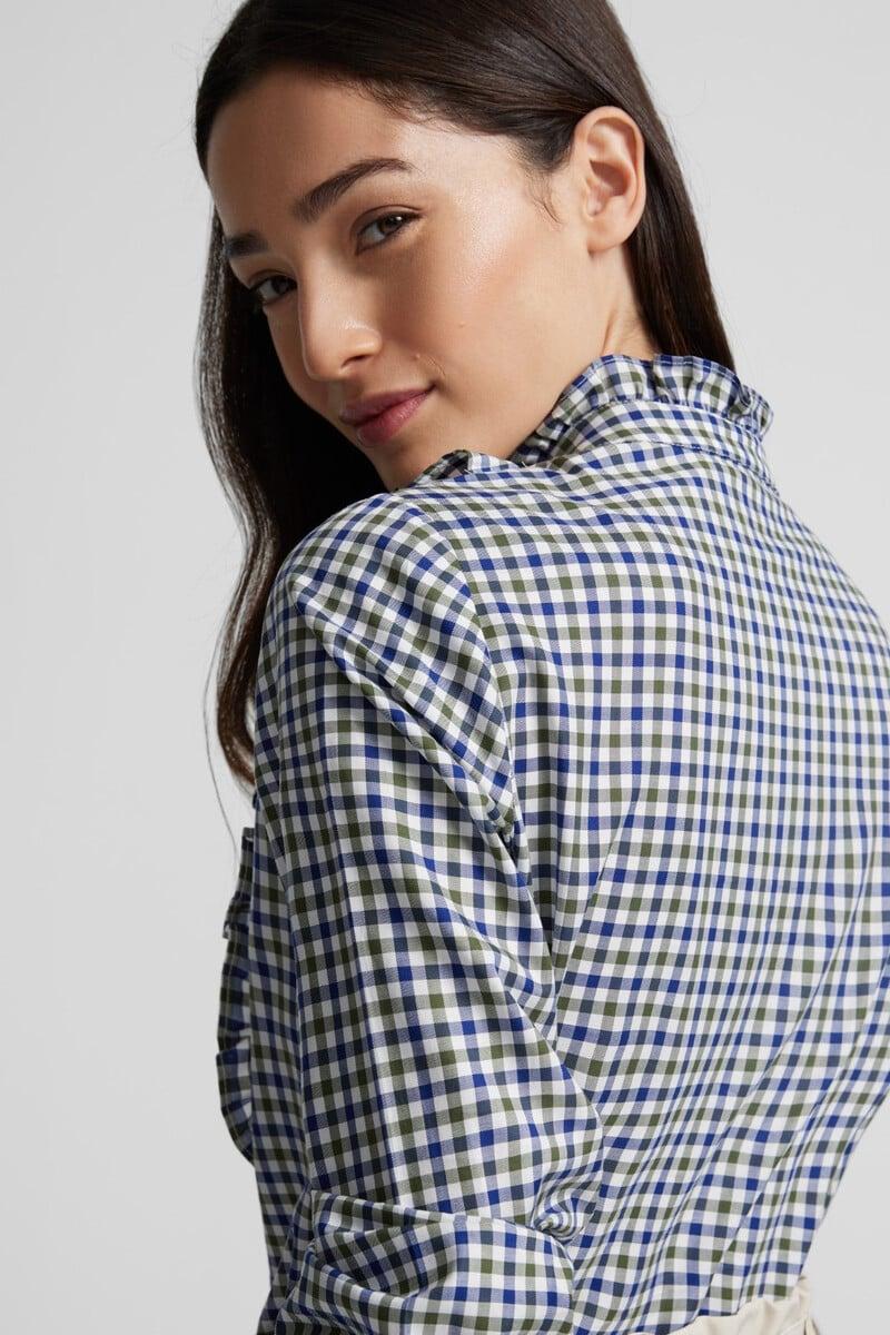 pedro del hierro Blusa chorreras cuadros Tienda de fábrica