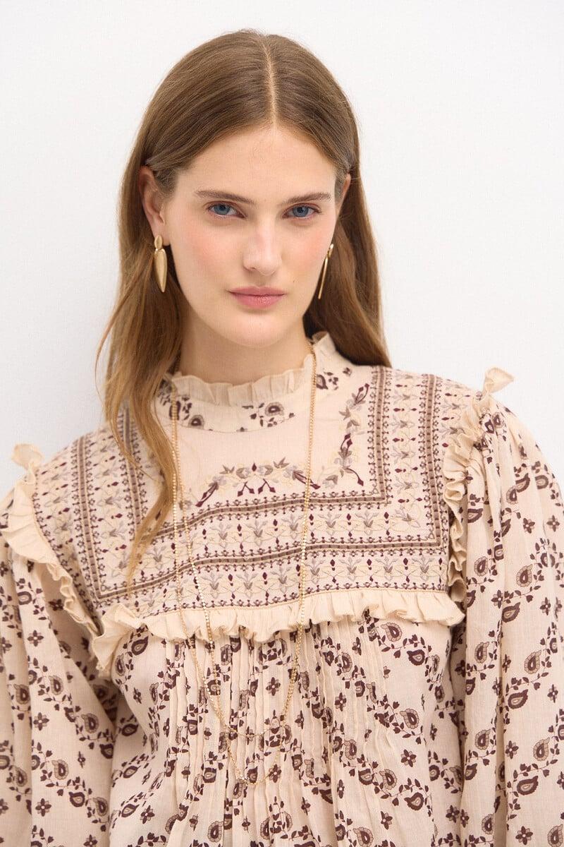 pedro del hierro Carmela. Blusa pechera bordadaestampada Precio ultrabajo