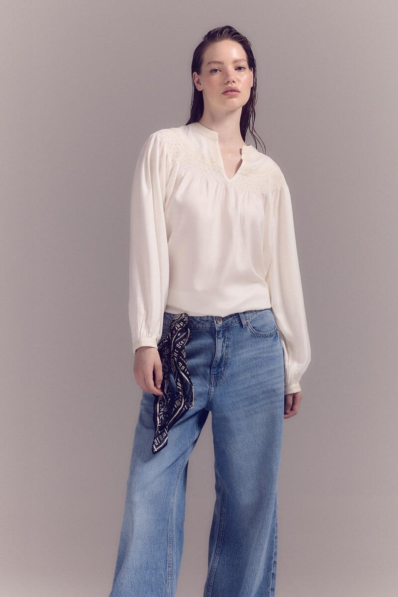 pedro del hierro Blusa blanca bordada Último día