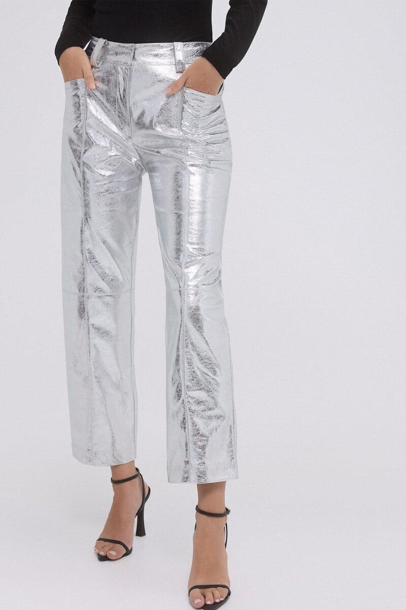 pedro del hierro Pantalón PU metalizado cortes Envío gratis