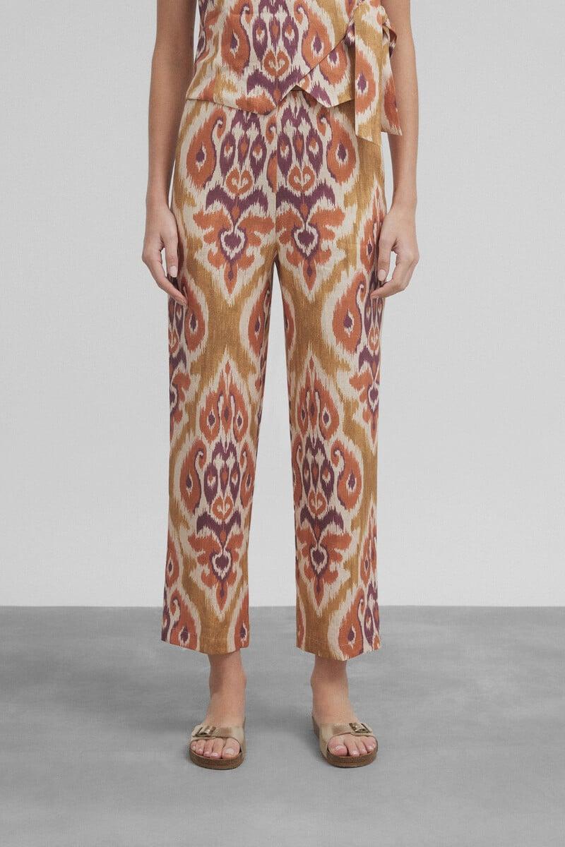 pedro del hierro Pantalón lino estampado ikat Promoción por tiempo limitado