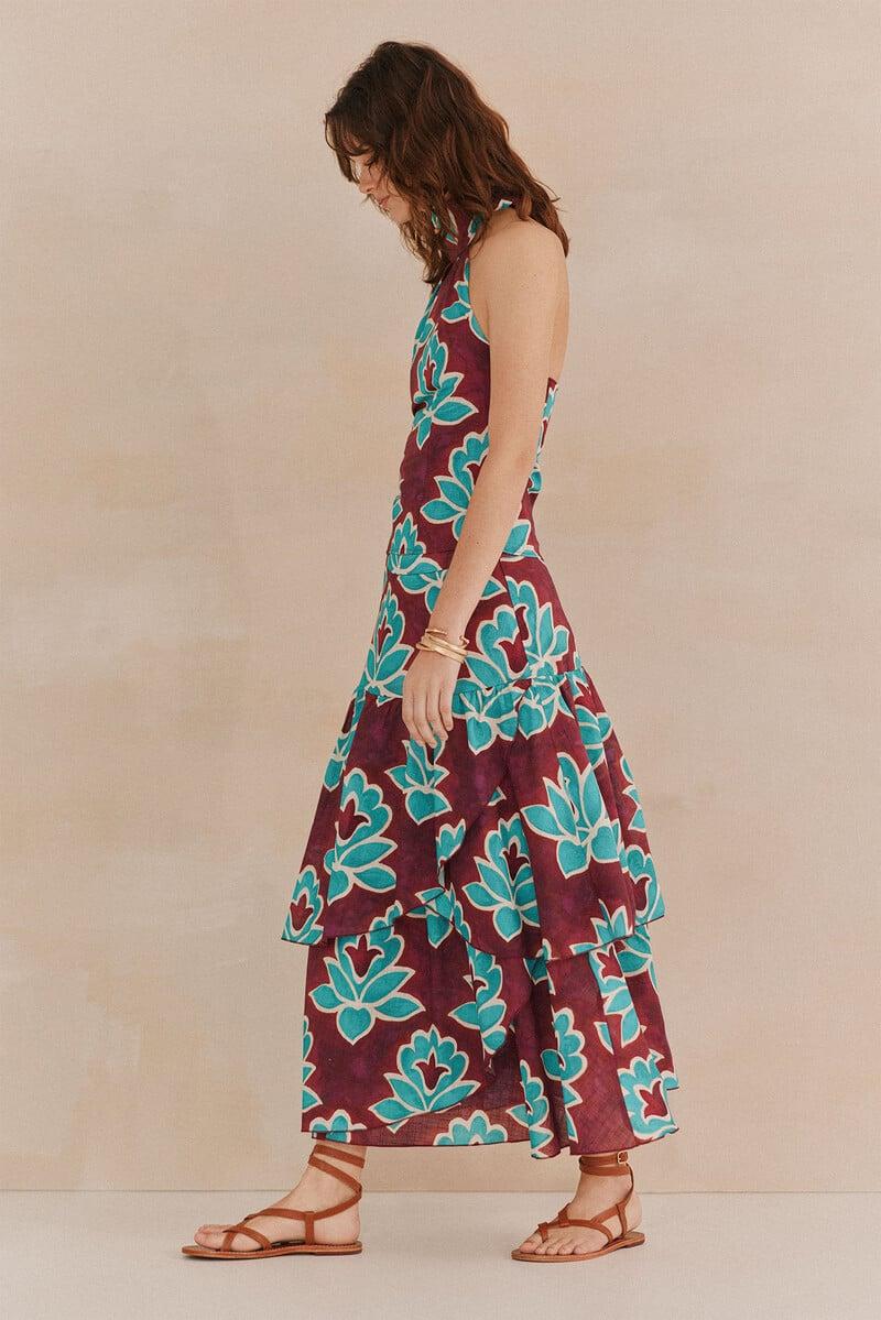 pedro del hierro Rosa. Falda estampada volantes 2025