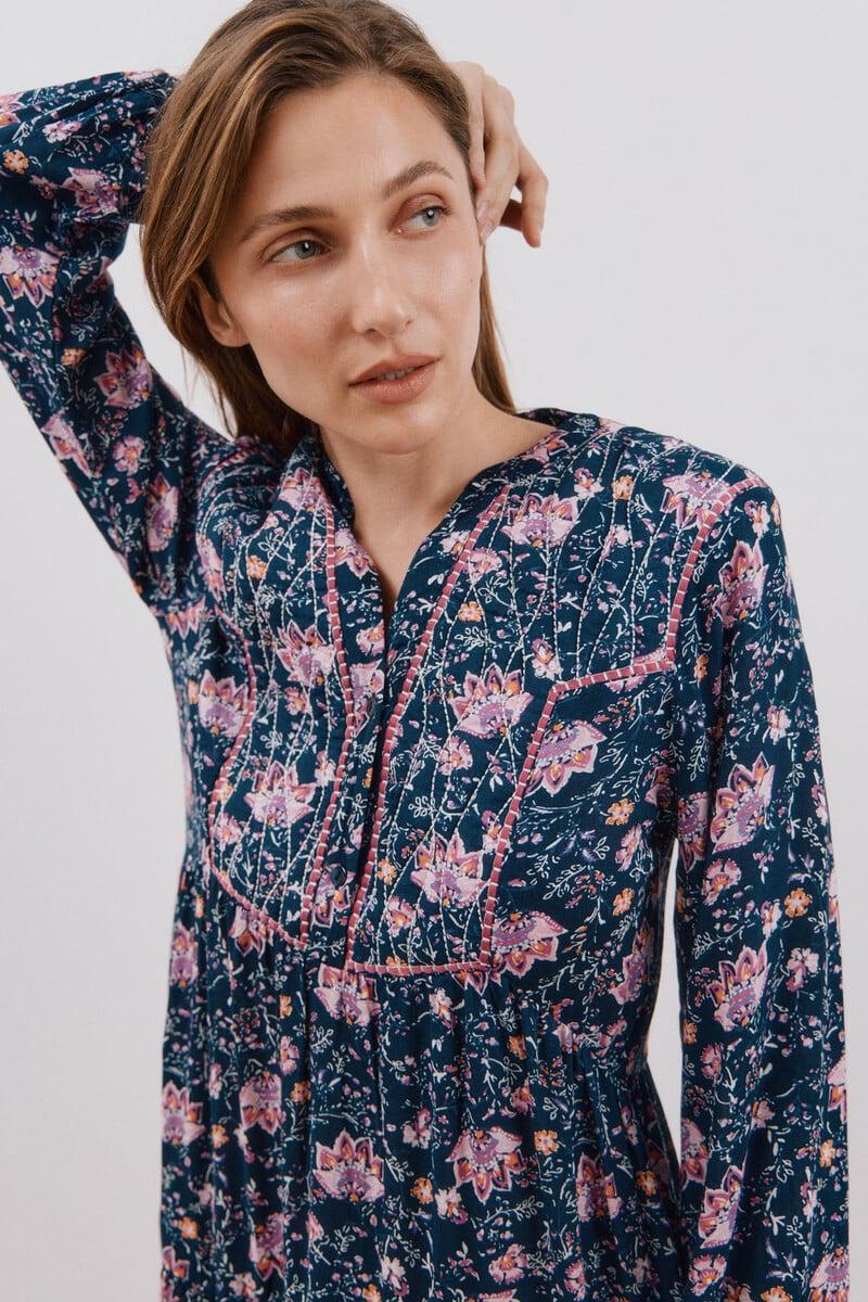 pedro del hierro Vestido largo estampado con bordado a contraste Ventas relámpago