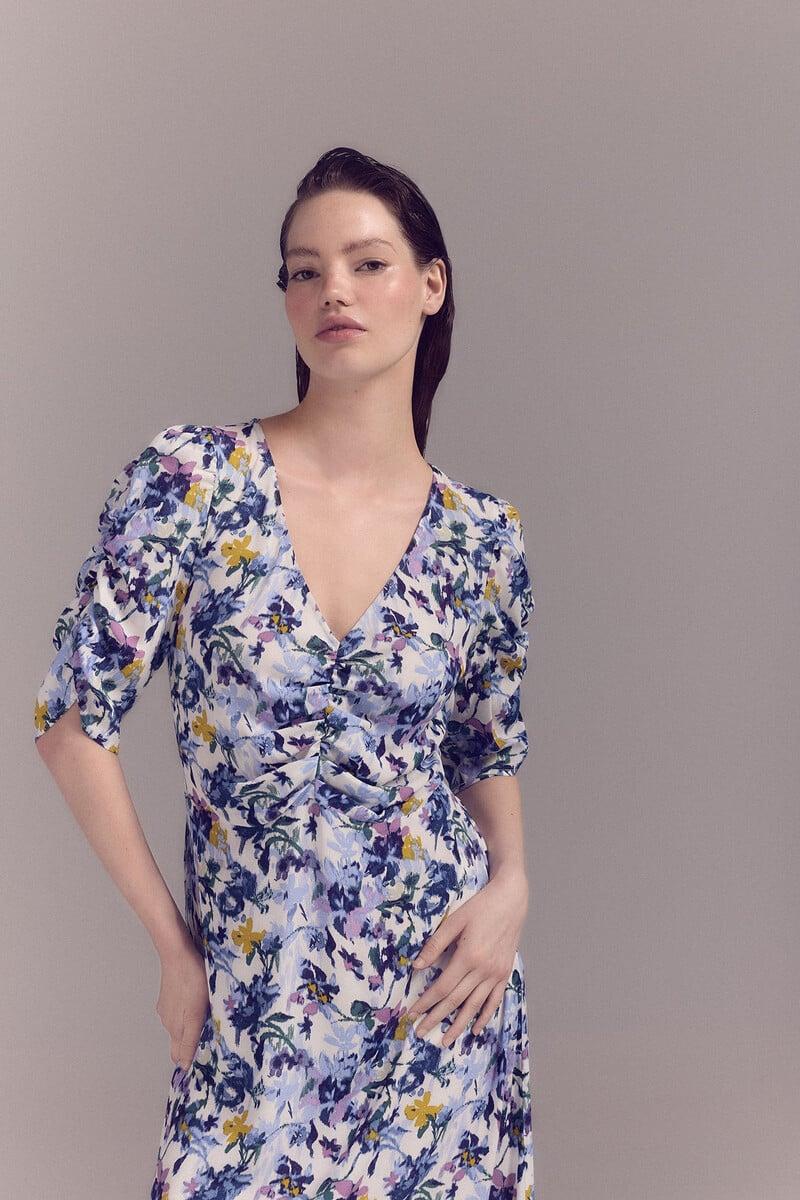 pedro del hierro Vestido estampado detalle fruncido En oferta