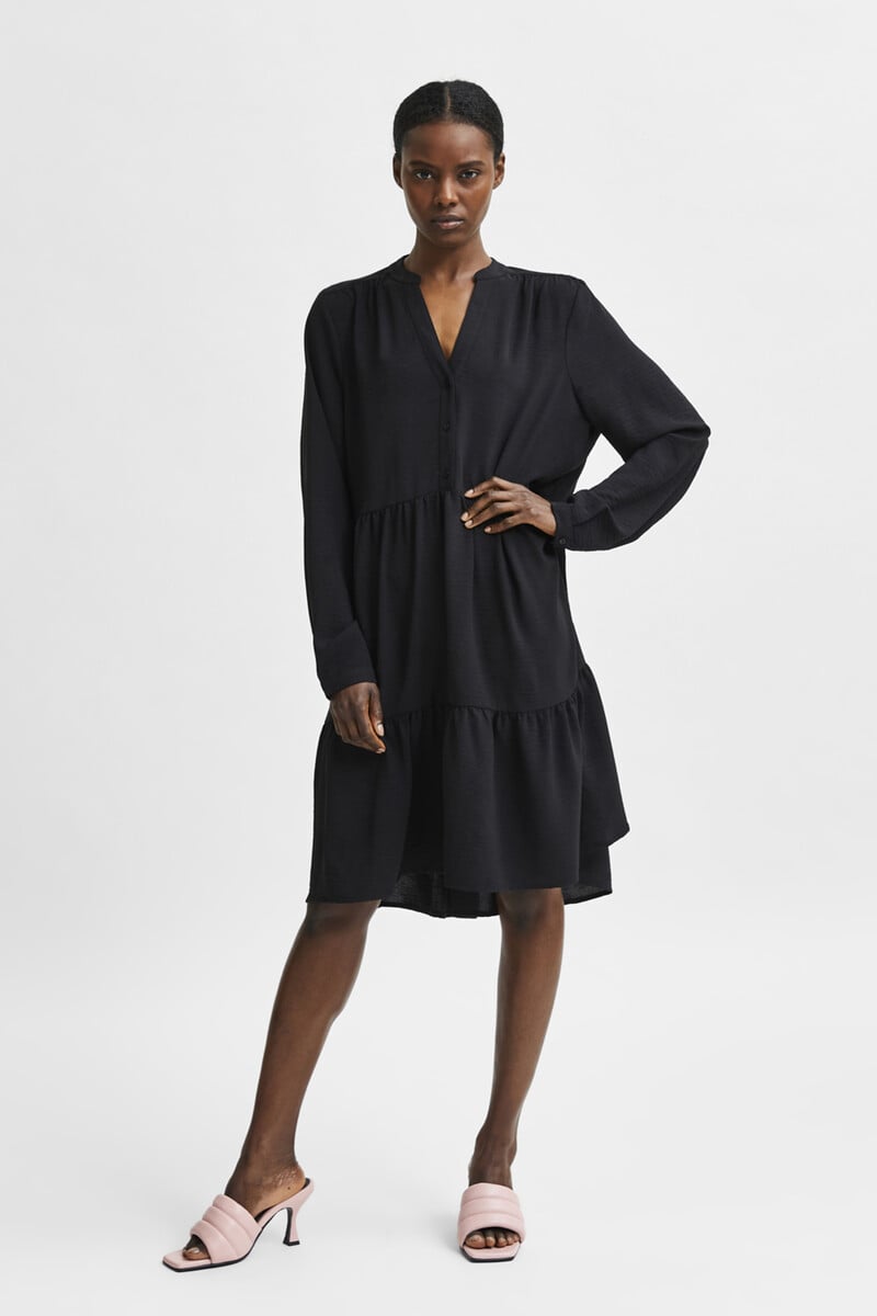 pedro del hierro Vestido camisero de manga larga con volantes Última moda