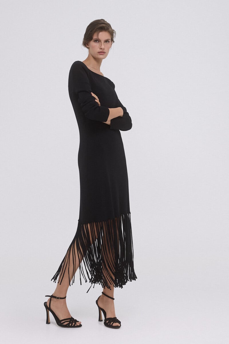 pedro del hierro Vestido de tricot con flecos
