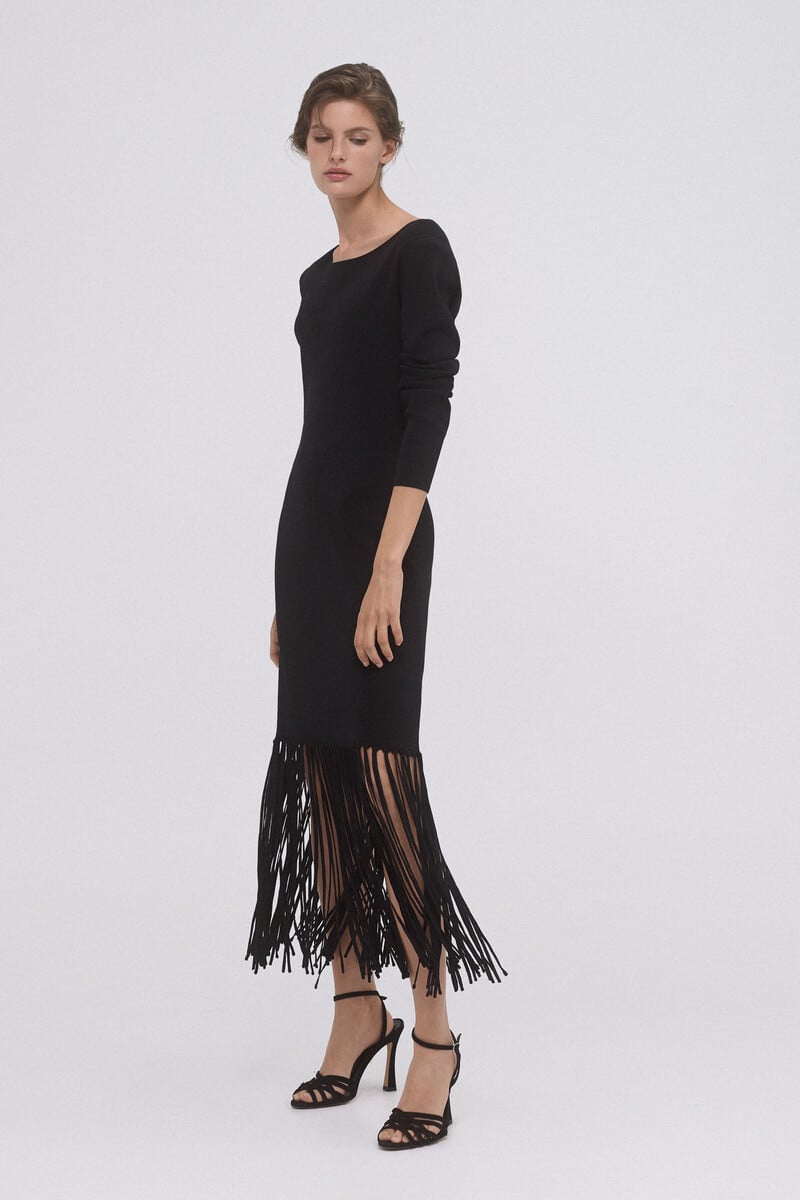 pedro del hierro Vestido de tricot con flecos Venta caliente