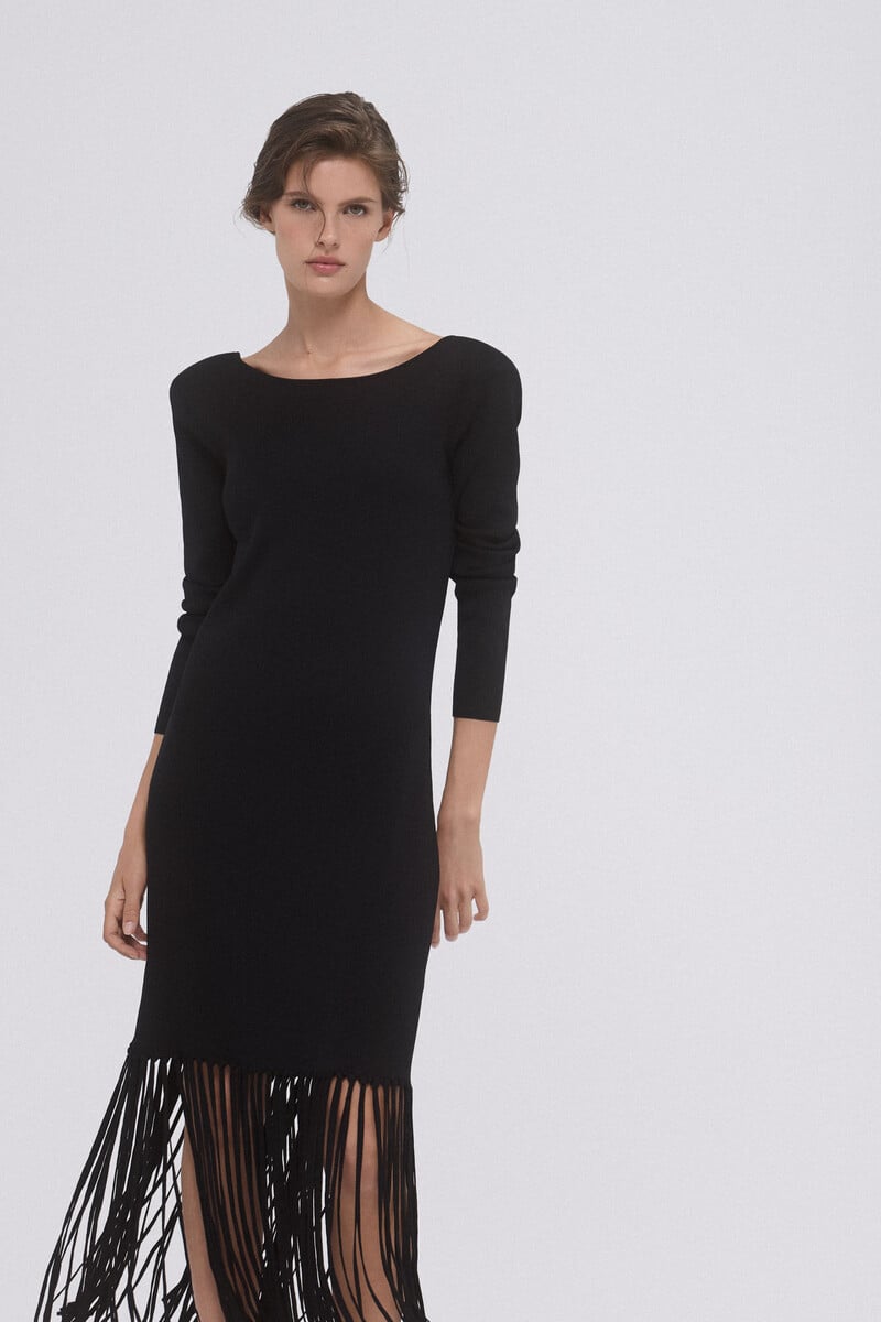 pedro del hierro Vestido de tricot con flecos Venta caliente