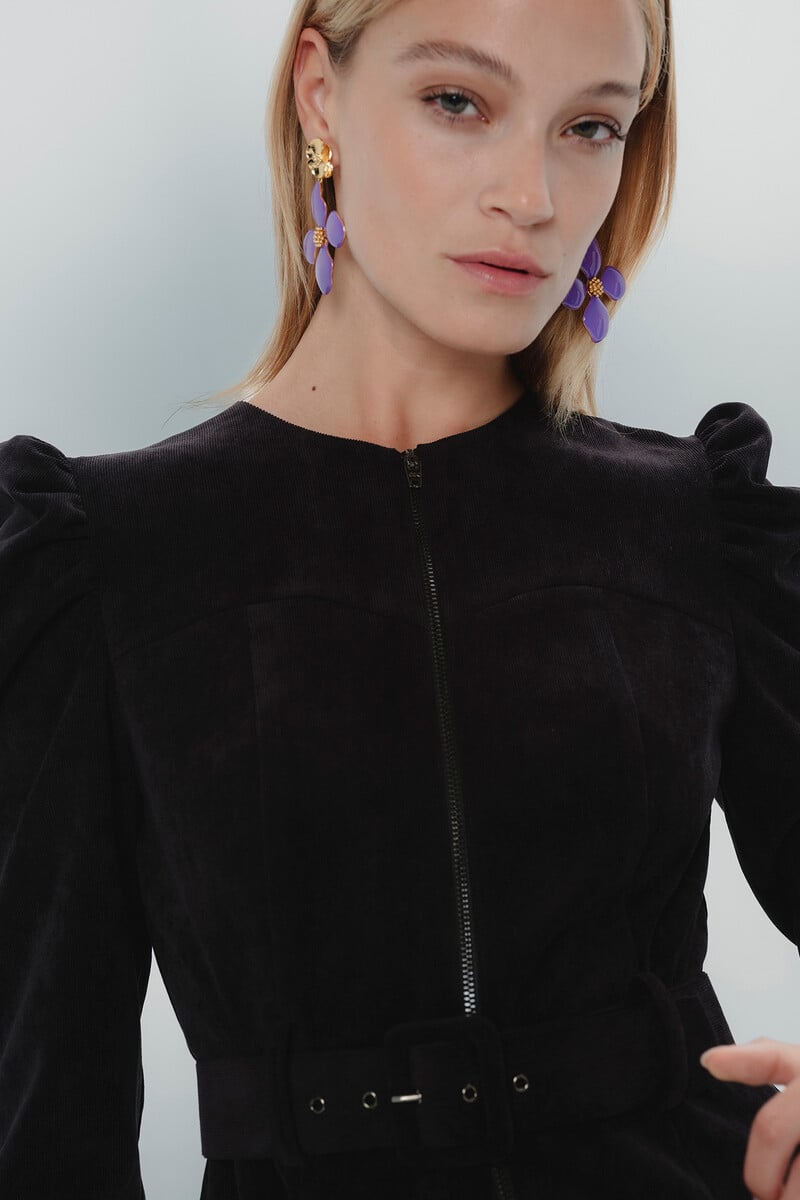 pedro del hierro Vestido negro con manga abullonada Rebajas top