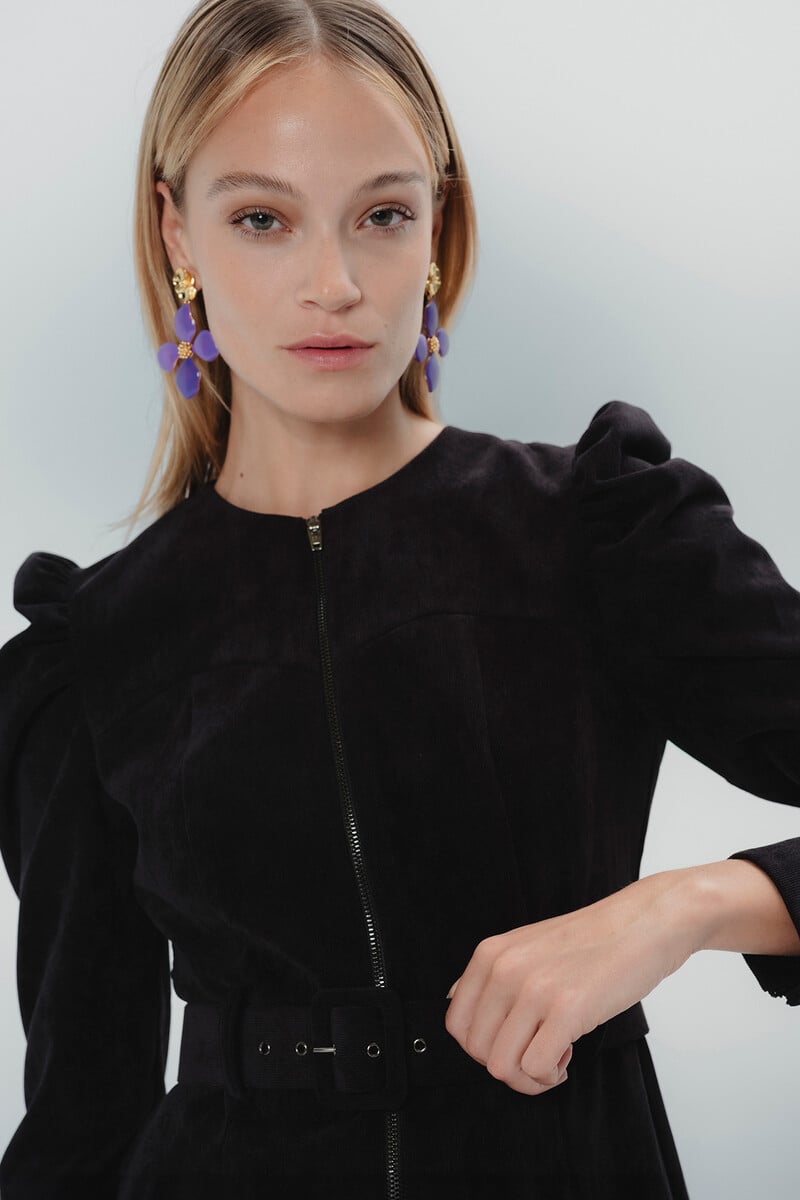 pedro del hierro Vestido negro con manga abullonada Rebajas top