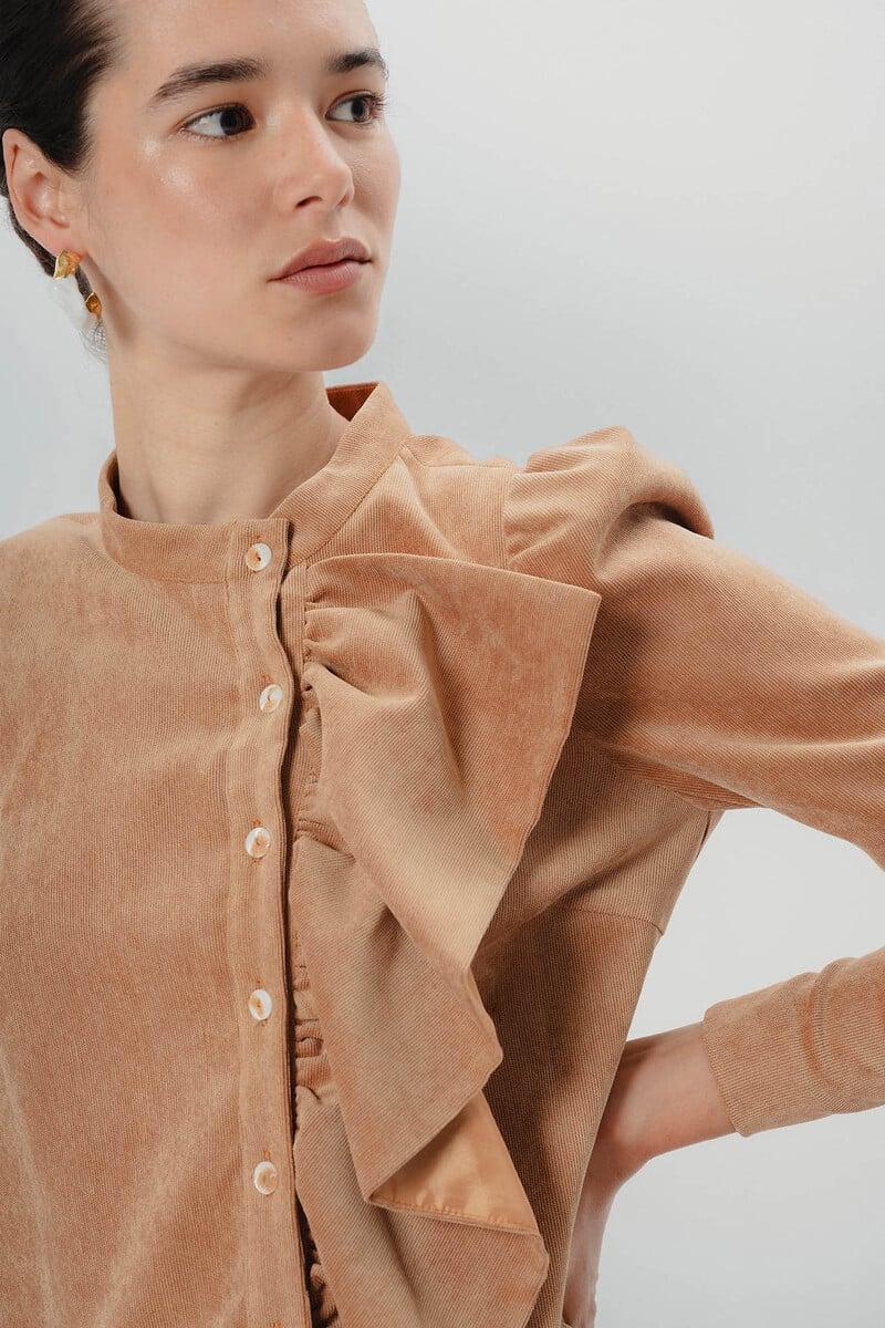 pedro del hierro Vestido corto con volantes camel Último día