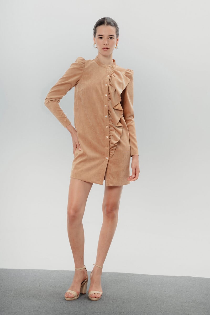 pedro del hierro Vestido corto con volantes camel Último día