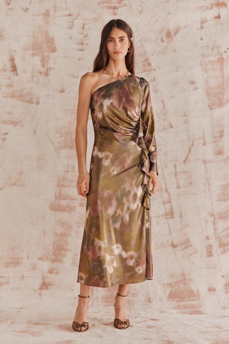 pedro del hierro Ricarda. Vestido asimétrico dorado Superdescuento