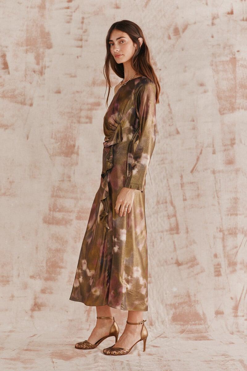 pedro del hierro Ricarda. Vestido asimétrico dorado Superdescuento