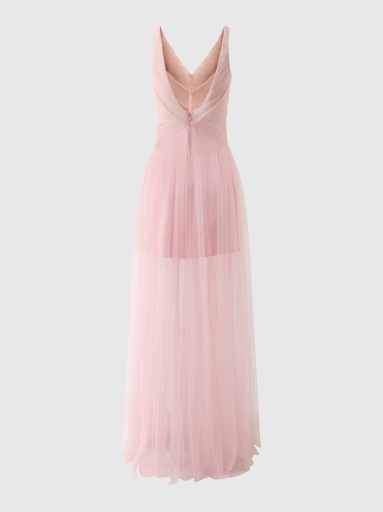 pronovias ARDENNE | Vestido de dama de honor fit & flare con escote de pico | Vera Wang Bridesmaids Ahorra y exporta