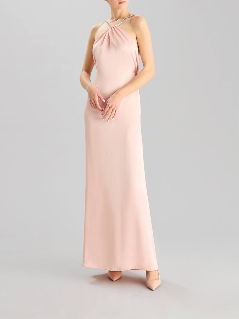 pronovias ESSENTIAL 2409 | Vestido de fiesta recto con cuello halter | Pronovias En oferta