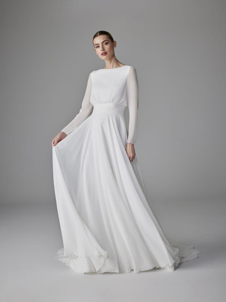 pronovias SOLLEMN | Vestido de novia corte en A con escote barco | Pronovias Ofertas especiales