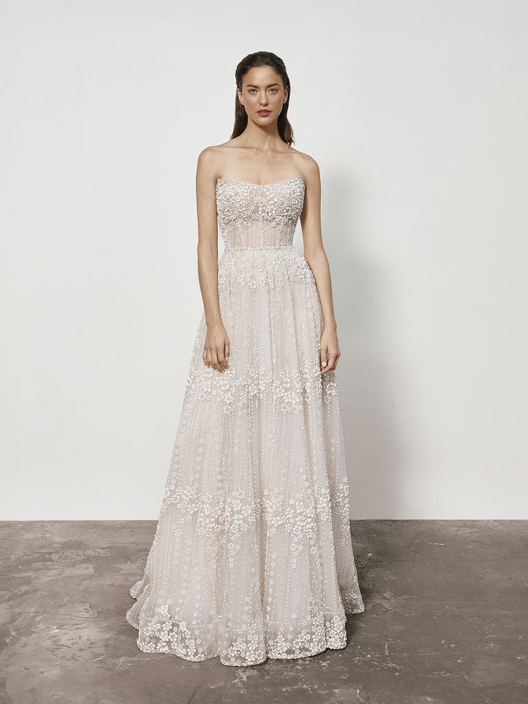 pronovias LUCREZIA | Vestido de novia evasé con palabra de honor