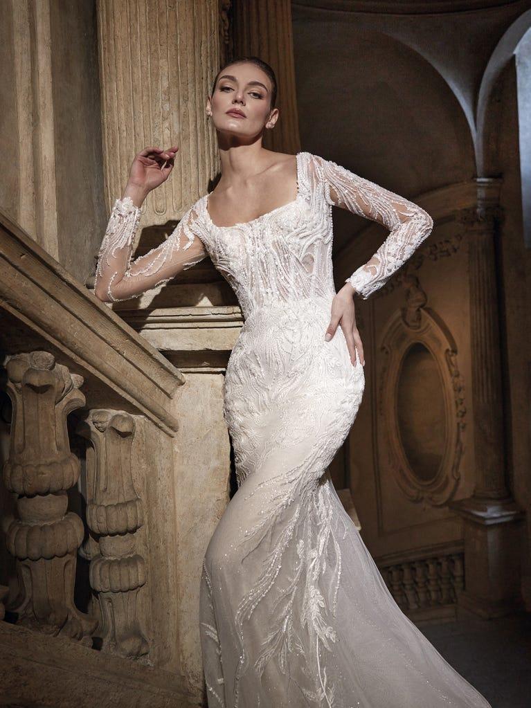 pronovias AMETRINE | Vestido de novia sirena con escote cuadrado Libre de impuestos
