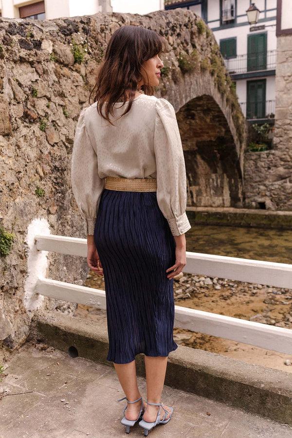 Triana By C Cinturón beige rafia hebilla madera Tienda de fábrica